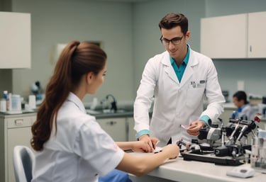 A diverse family smiling together in a bright, comfortable medical waiting room.