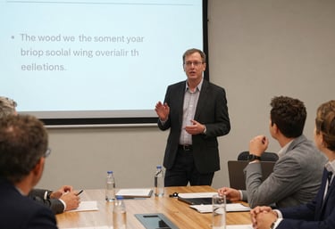 A friendly consultant meeting with a small business owner in a cozy Northwoods office.