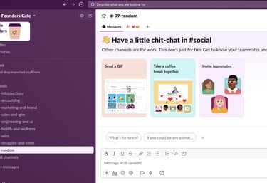 Slack group for female founders with channels about accounting, marketing, sales, engineering, & AI