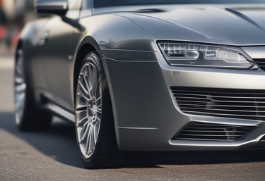 A sleek modern car being shipped from South Korea to Lithuania with a digital map background.