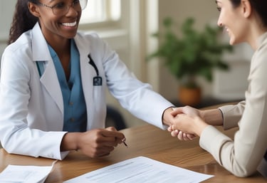 a man riding a skateboard down a street next to tall buildings