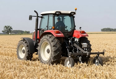 Abstract satellite view of mixed cropping fields with GNSS signal arcs overlay.