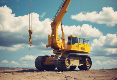 a yellow construction vehicle with a crane on it
