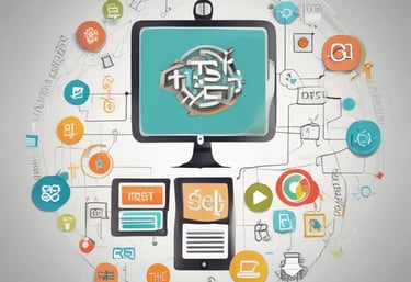 A vibrant team collaborating over laptops in a modern office space.