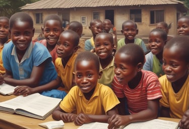 A group of diverse Liberian women and men smiling together at a community event promoting gender equality.