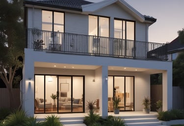 A warm, inviting custom-built home with natural wood finishes and large windows.