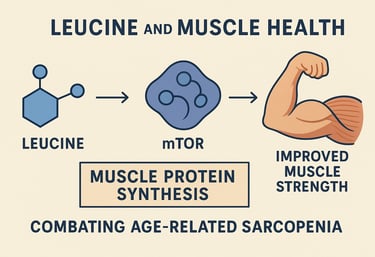 Leucine and muscle health—illustration showing how leucine activates the mTOR pathway to stimulate m