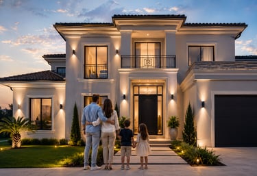 Happy family enjoying a freshly painted luxury home.