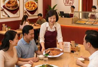 nhân viên phục vụ của tiệm cơm văn phòng, cơm gia đình