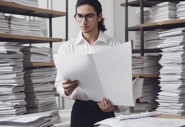 Team members collaborating in a modern office space with charts and reports displayed on screens.