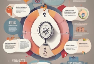Team members collaborating in a modern office space with charts and reports displayed on screens.