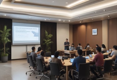 Modern training room with professionals attending a customs and trade workshop