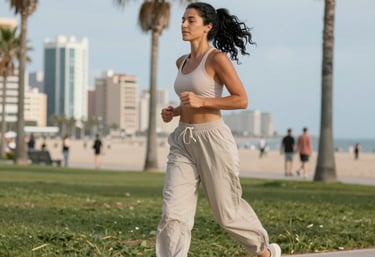 Illustration of a calm woman surrounded by soft pastel colors representing balance and wellness.