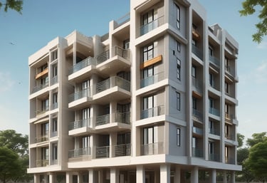 Bright and airy living room in a spacious 3 BHK apartment with modern furnishings.