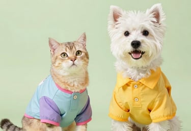 Gato y perro con ropita colorida