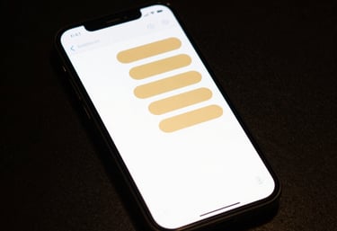 Sleek black and gold-themed illustration of automated messaging on a phone.