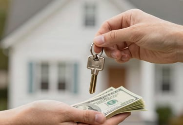 A person handing a stack of 100 dollar bills to another person's hand for a cash payment.