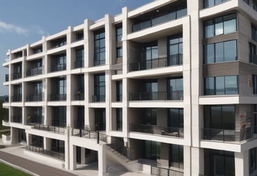 Modern industrial warehouse under construction with cranes and workers.