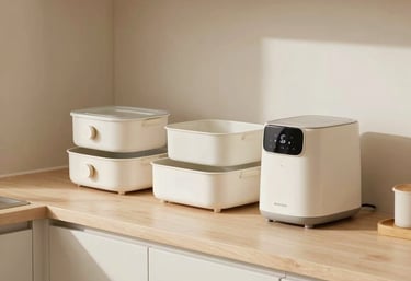 A cozy, well-organized kitchen corner with popular kitchen gadgets neatly arranged.