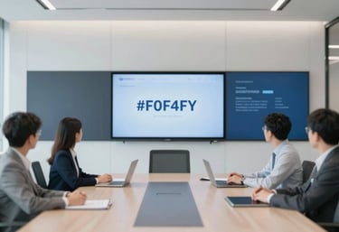 A modern office meeting room with integrated smart displays and a professional, minimalist aesthetic. The lighting is bright and clean, reflecting a sophisticated tech environment using colors #F0F4F8 and #2D5D7A.
