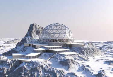 An image of an Arctic research facility that also has a large geodesic dome built over the middle.
