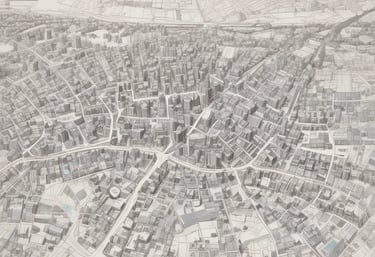 Modern architectural blueprint spread on a white desk with a red pen.