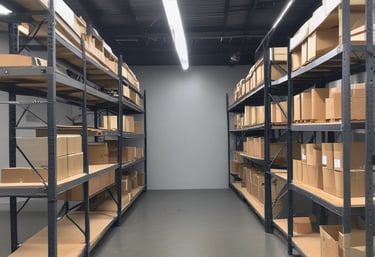 Photo of a well-organized warehouse filled with electrical supplies ready for shipment.