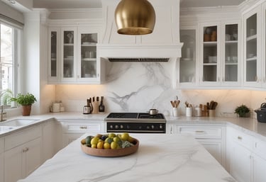 A modern marble kitchen countertop with sleek edges and polished finish.