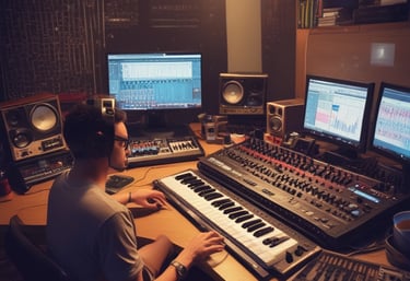 Close-up of sound waves visualized on a digital screen blending with a cityscape of Philadelphia at dusk.