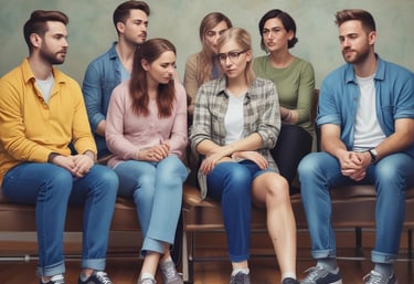 A calm, welcoming therapy room with soft lighting and comfortable seating.