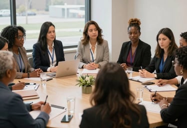 A warm-toned workspace with a laptop displaying social media analytics and creative notes.