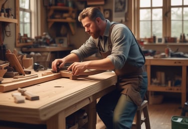 Close-up of hands carefully tightening screws on a modern chair.