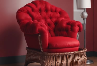 A skilled artisan carefully upholstering a vintage armchair in a cozy workshop filled with fabric swatches and tools.