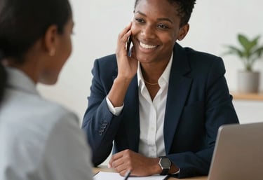 A friendly lawyer discussing flat fee options with a client in a cozy office.