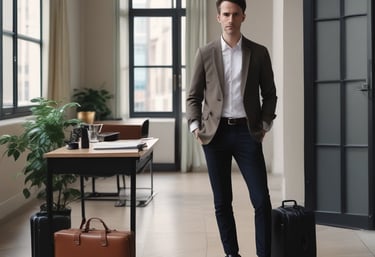 Elegant concierge assisting a traveler with personalized itinerary in a luxurious setting.