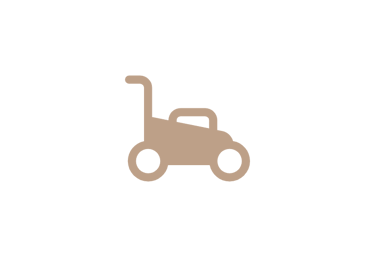 Tan push lawn mower icon representing garden maintenance and landscaping services.