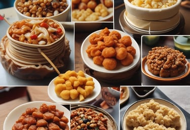 A vibrant Beijing street food market bustling with locals and tourists enjoying traditional dishes.