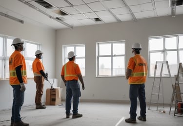 Photo of a skilled construction team working on a modern residential building site in Midrand.