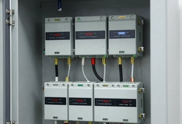 Close-up of automated lighting system adjusting brightness in a commercial building.