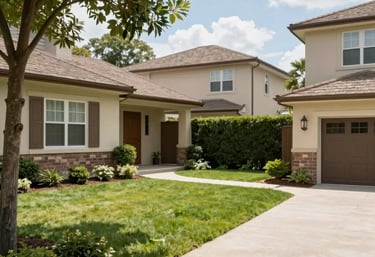 Security guard monitoring a residential property at dusk with advanced surveillance equipment.