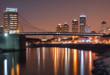 Downtown Richmond skyline at dusk with soft gold light highlighting mid-rise commercial buildings.