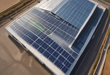 Technician analyzing thermal data on a tablet next to commercial solar installations.