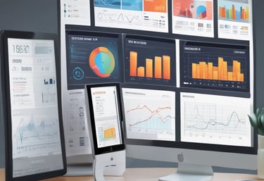 A team of consultants collaborating over laptops with SAP dashboards visible on screens in a modern office.