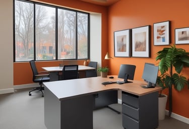 A painter carefully applying finishing touches on a business storefront during the weekend.