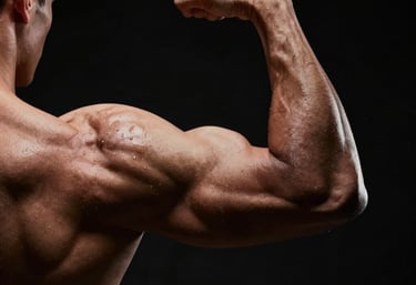 Woman stretching in a forest path.