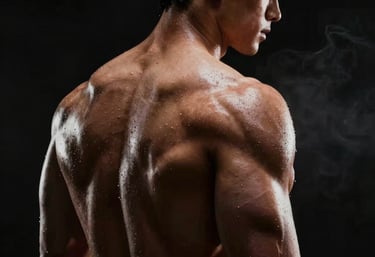 Woman stretching in a forest path.