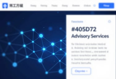A digital interface glowing with blue data visualization and nodes, symbolizing modern efficiency and technology-led advisory services, using #405D72.