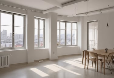 Professional team working on a commercial space refurbishment with tools and plans.