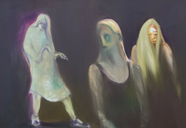 Women competition modern figurative oil painting by Lina Mikuzyte
