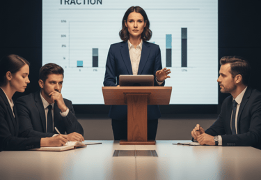 Founder demonstrating calm, confident pitch delivery that signals strong judgment to investors.